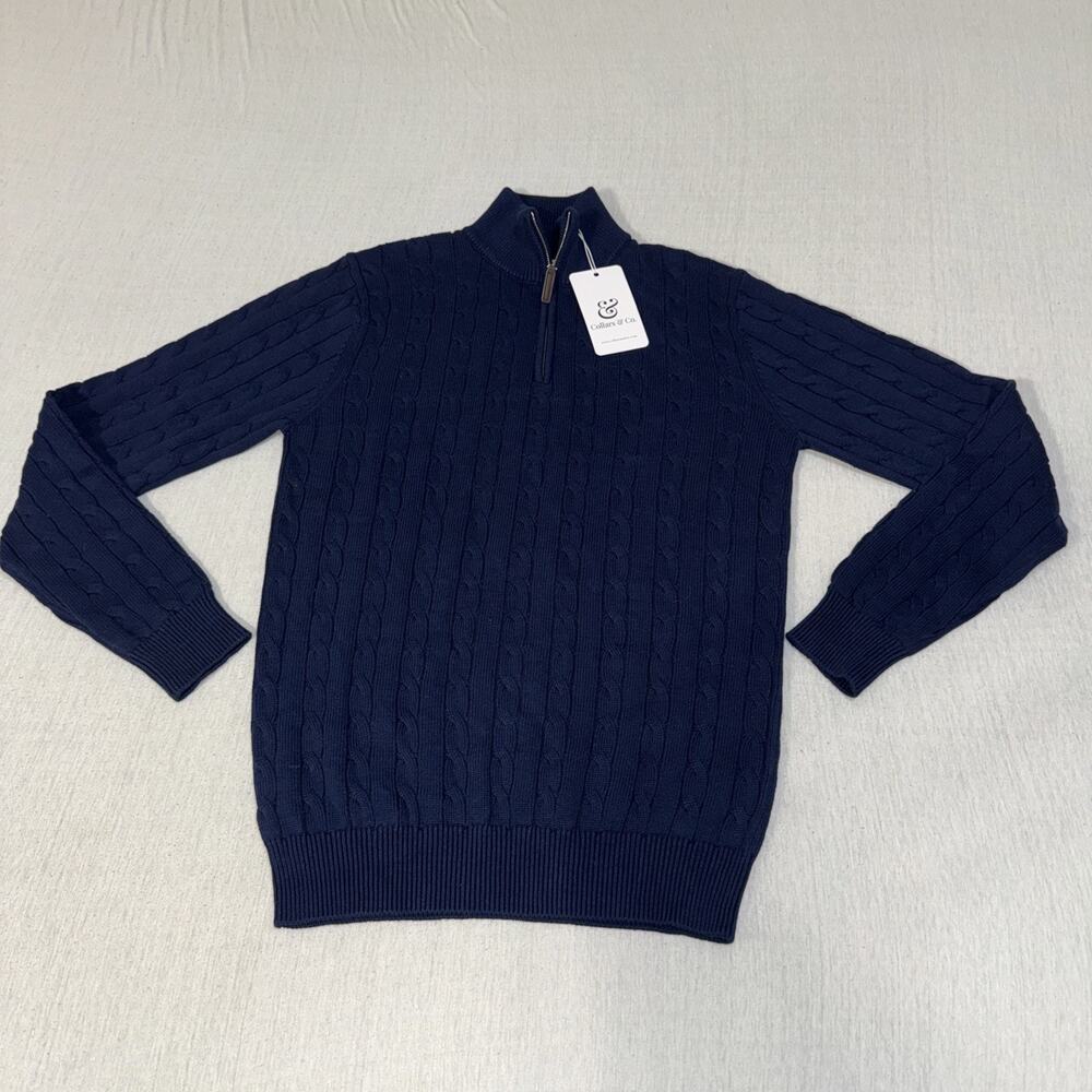 Collars & Co. Pure Cotton Cable Knit Sweater 1/4 Zip Navy Men’s Small NWT
